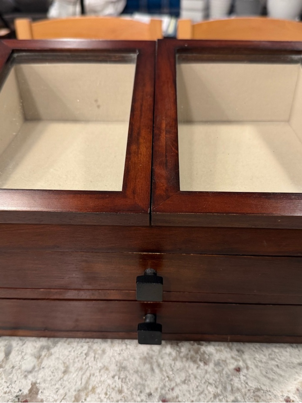 Crate and Barrel Wooden Jewelry Storage Box with Glass Top - Brown